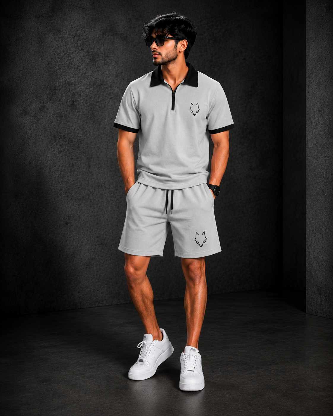 Mens Cotton Half-Zip Full-Sleeve T-Shirt